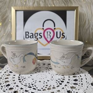 VINTAGE INTERNATIONAL CHINA STONEWARE MARMALADE RIBBON GOOSE LOT OF 2 MUGS EUC